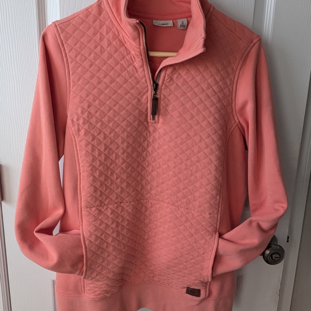 L.L. Bean Coral Quilted Half-Zip Sweater